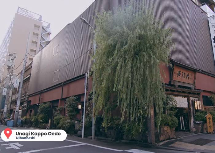 The exterior of Unagi Kappo Oedo, an unagi restaurant in Tokyo that's been standing since the 1800s.